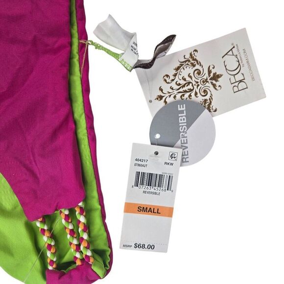 Reversible Bikini Bottom Becca Swimwear Womens Small Pink Green Neon New - Picture 3 of 5